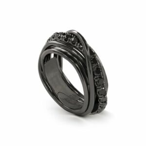 ANELLO RUBINIA FILODELLAVITA ROCK COLLECTION 7 FILI IN ARGENTO 925 BRUNITO E DIAMANTI BLACK (ct. 0,80)