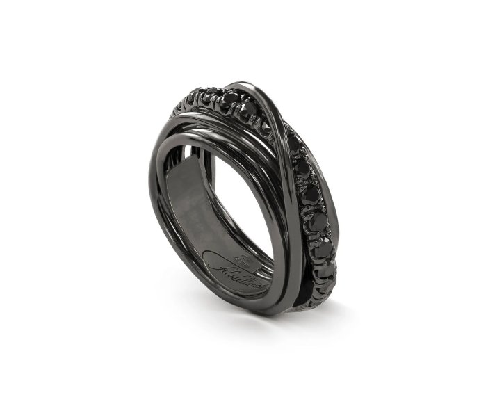 ANELLO RUBINIA FILODELLAVITA ROCK COLLECTION 7 FILI IN ARGENTO 925 BRUNITO E DIAMANTI BLACK (ct. 0,80)