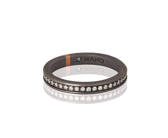 ANELLO DA UOMO MANO JEWELS MINIMAL COLLECTION IN TITANIO, ORO ROSA 18 KT E DIAMANTI WHITE (ct. 0,43)