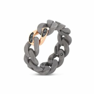 ANELLO DA UOMO MANO JEWELS GROUMETTE COLLECTION IN TITANIO, ORO ROSA 18 KT E DIAMANTI BLACK (ct. 0,05)