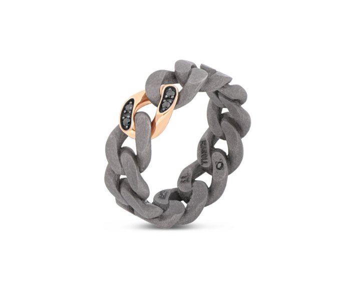 ANELLO DA UOMO MANO JEWELS GROUMETTE COLLECTION IN TITANIO, ORO ROSA 18 KT E DIAMANTI BLACK (ct. 0,05)