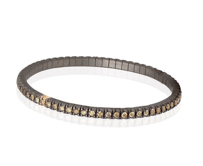 BRACCIALE TENNIS DA UOMO MANO JEWELS LOOP FLEXIBLE COLLECTION IN TITANIO, ORO ROSA 18 KT E DIAMANTI BROWN ( ct. 2,38 ) - immagine 2