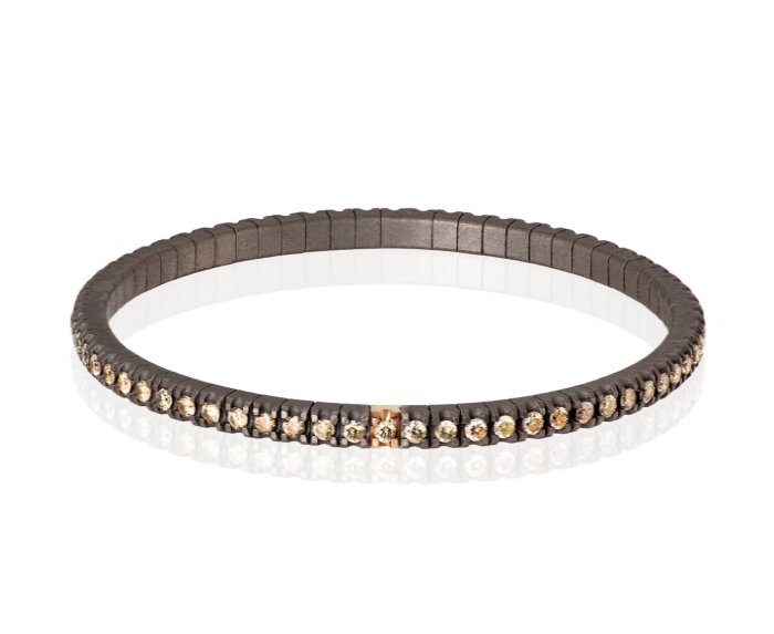 BRACCIALE TENNIS DA UOMO MANO JEWELS LOOP FLEXIBLE COLLECTION IN TITANIO, ORO ROSA 18 KT E DIAMANTI BROWN ( ct. 2,38 )