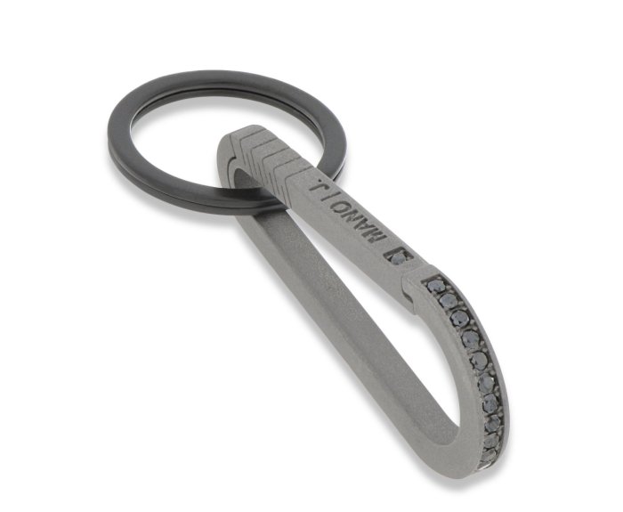 PORTACHIAVI DA UOMO MANO JEWELS MINIMAL COLLECTION MOSCHETTONE IN TITANIO E DIAMANTI BLACK (ct. 0,60)