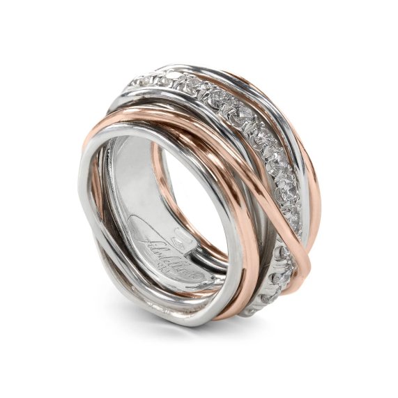 ANELLO RUBINIA FILODELLAVITA CARATO COLLECTION 13 FILI IN ORO ROSA 9KT ARGENTO 925 E DIAMANTI BIANCHI (ct. 1,00)