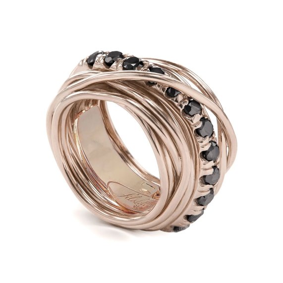 ANELLO RUBINIA FILODELLAVITA CARATO COLLECTION 13 FILI IN ORO ROSA 9KT E DIAMANTI BLACK (ct. 1,00)