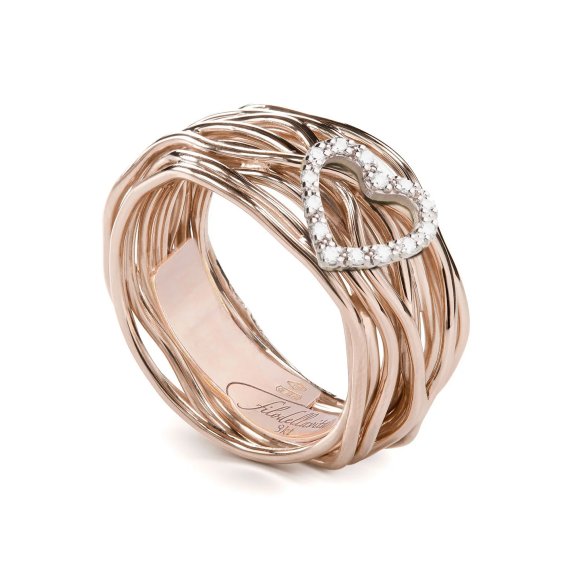 ANELLO RUBINIA FILODELLAVITA CLASSIC COLLECTION 13 FILI IN ORO ROSA 9KT E CUORE DI DIAMANTI BIANCHI (ct. 0,09)