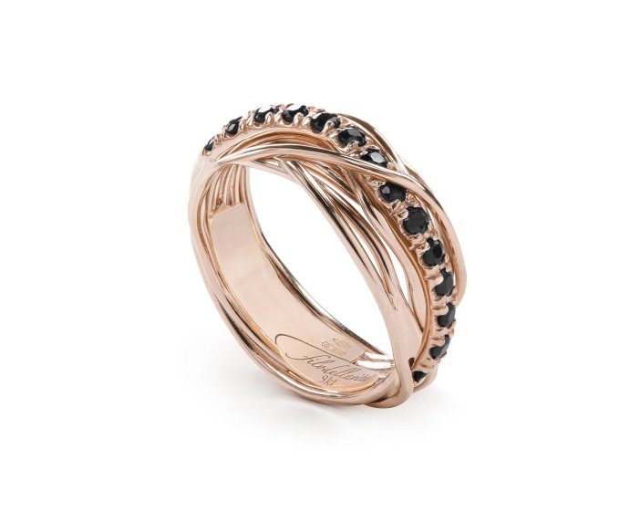 ANELLO RUBINIA FILODELLAVITA PREZIOSO COLLECTION 7 FILI IN ORO ROSA 9KT E DIAMANTI BLACK (ct. 0,80)
