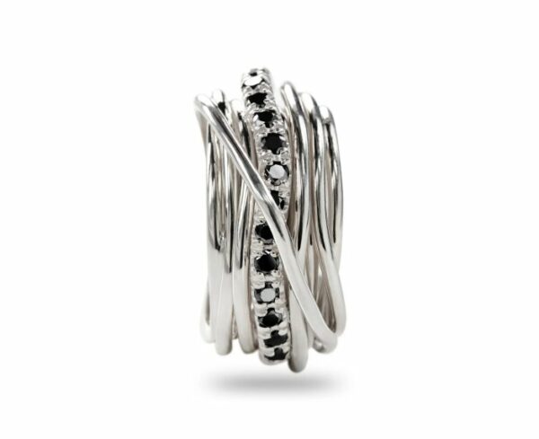 ANELLO RUBINIA FILODELLAVITA ROCK COLLECTION 13 FILI IN ARGENTO 925 E DIAMANTI BLACK (ct. 0,80) - immagine 2