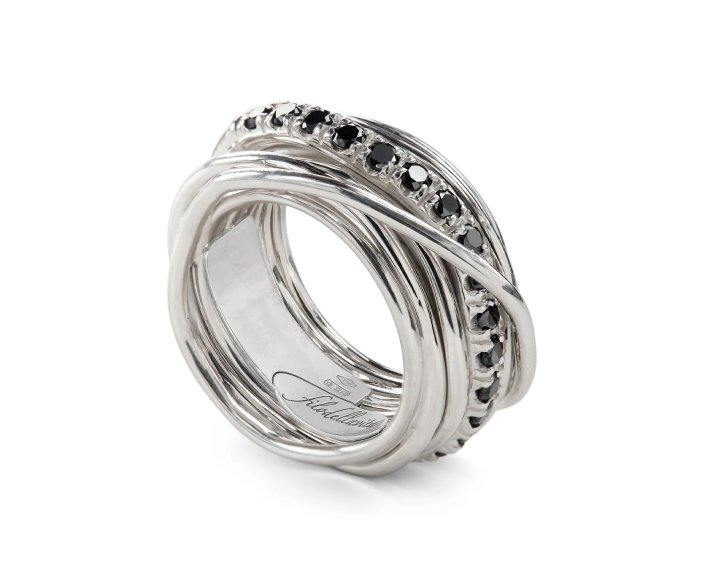 ANELLO RUBINIA FILODELLAVITA ROCK COLLECTION 13 FILI IN ARGENTO 925 E DIAMANTI BLACK (ct. 0,80)
