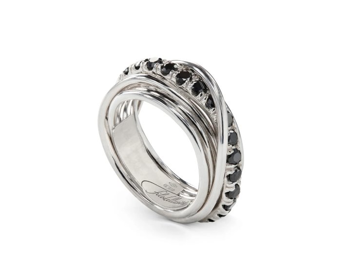 ANELLO RUBINIA FILODELLAVITA ROCK COLLECTION 7 FILI IN ARGENTO 925 E DIAMANTI BLACK (ct. 0,80)