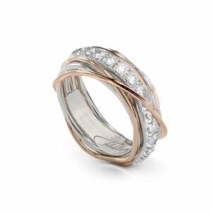 ANELLO RUBINIA FILODELLAVITA PREZIOSO COLLECTION 7 FILI IN ORO ROSA 9KT ARGENTO 925 E DIAMANTI BIANCHI (ct. 0,80)