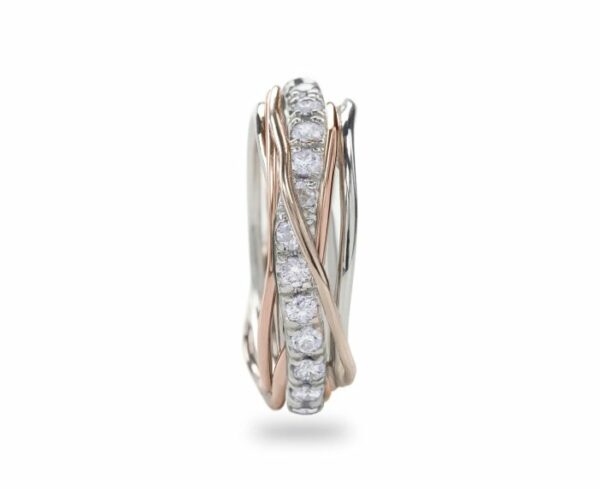 ANELLO RUBINIA FILODELLAVITA PREZIOSO COLLECTION 7 FILI IN ORO ROSA 9KT ARGENTO 925 E DIAMANTI BIANCHI (ct. 0,80) - immagine 2