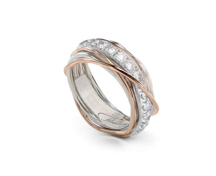 ANELLO RUBINIA FILODELLAVITA PREZIOSO COLLECTION 7 FILI IN ORO ROSA 9KT ARGENTO 925 E DIAMANTI BIANCHI (ct. 0,80)