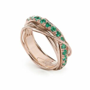ANELLO RUBINIA FILODELLAVITA PREZIOSO COLLECTION 7 FILI IN ORO ROSA 9KT E SMERALDI (ct. 0,75)