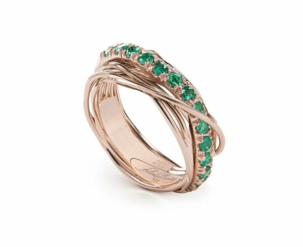 ANELLO RUBINIA FILODELLAVITA PREZIOSO COLLECTION 7 FILI IN ORO ROSA 9KT E SMERALDI (ct. 0,75)