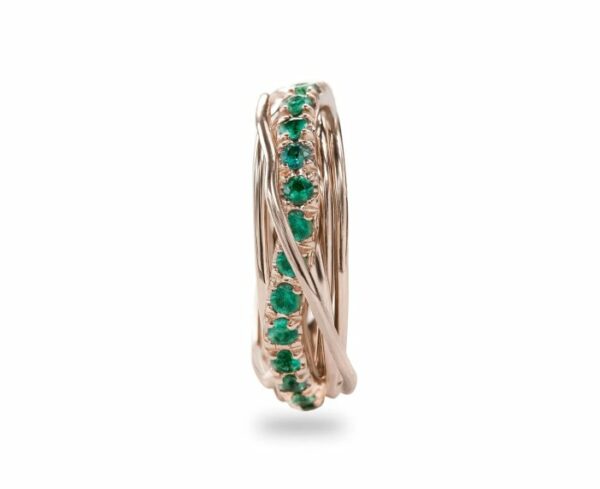 ANELLO RUBINIA FILODELLAVITA PREZIOSO COLLECTION 7 FILI IN ORO ROSA 9KT E SMERALDI (ct. 0,75) - immagine 2