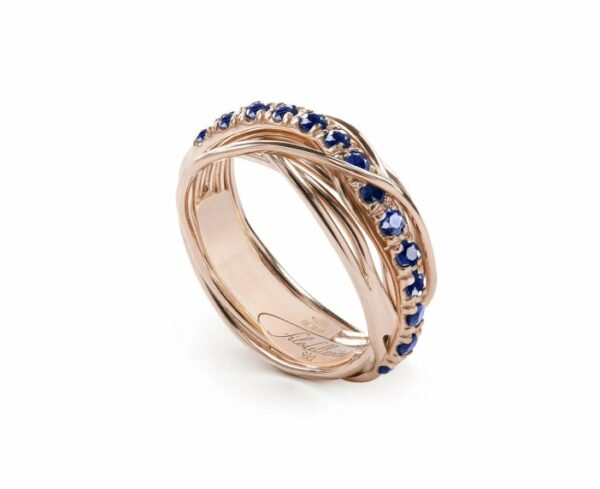 ANELLO RUBINIA FILODELLAVITA PREZIOSO COLLECTION 7 FILI IN ORO ROSA 9KT E ZAFFIRI (ct. 0,99)