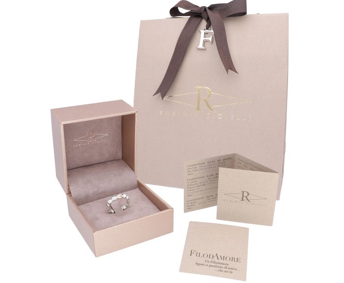 ANELLO RUBINIA FILODAMORE CON SASSOLINI IRREGOLARI IN ARGENTO 925, ORO ROSA 9KT. E DIAMANTE (ct. 0,05) - immagine 2