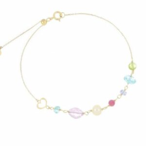 BRACCIALE MAMAN ET SOPHIE AVRVM NUVOLE MULTICOLOR IN ORO GIALLO CON TORMALINA ROSA, PERIDOTO, PERLA BIANCA, TOPAZIO AZZURRO, QUARZO ROSA, AMETISTA LAVANDA, TANZANITE E APATITE