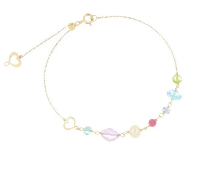 BRACCIALE MAMAN ET SOPHIE AVRVM NUVOLE MULTICOLOR IN ORO GIALLO CON TORMALINA ROSA, PERIDOTO, PERLA BIANCA, TOPAZIO AZZURRO, QUARZO ROSA, AMETISTA LAVANDA, TANZANITE E APATITE