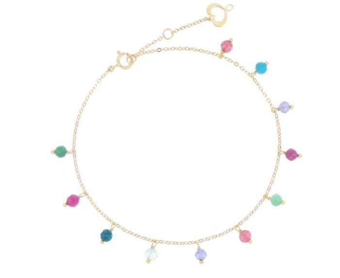 BRACCIALE MAMAN ET SOPHIE AVRVM PIETRE PENDENTI IN ORO GIALLO CON SMERALDO, RUBINO, APATITE, ACQUAMARINA, TANZANITE E TORMALINA ROSA