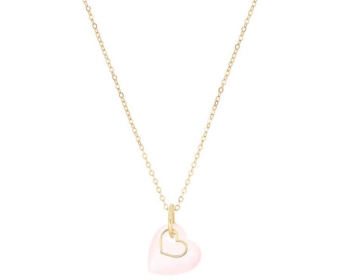 COLLANA MAMAN ET SOPHIE AVRVM BATTITO IN ORO GIALLO CON CUORE DI GIADA ROSA