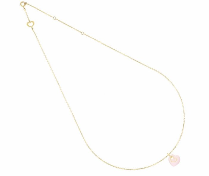 COLLANA MAMAN ET SOPHIE AVRVM BATTITO IN ORO GIALLO CON CUORE DI GIADA ROSA - immagine 2