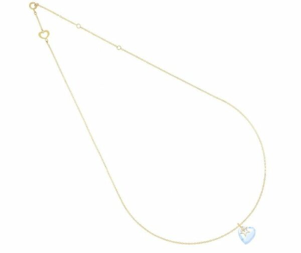 COLLANA MAMAN ET SOPHIE AVRVM BATTITO IN ORO GIALLO CON CUORE DI QUARZO CELESTE - immagine 2