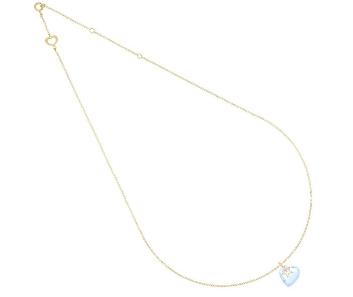 COLLANA MAMAN ET SOPHIE AVRVM BATTITO IN ORO GIALLO CON CUORE DI QUARZO CELESTE - immagine 2