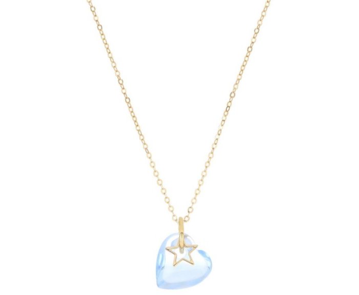 COLLANA MAMAN ET SOPHIE AVRVM BATTITO IN ORO GIALLO CON CUORE DI QUARZO CELESTE