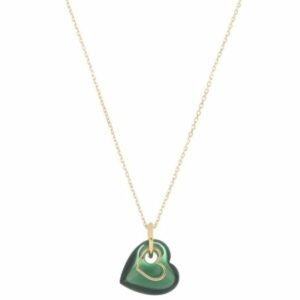 COLLANA MAMAN ET SOPHIE AVRVM BATTITO IN ORO GIALLO CON CUORE DI QUARZO VERDE