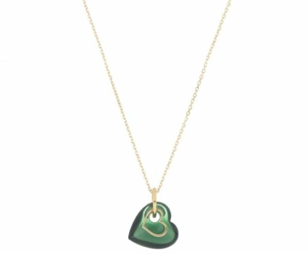 COLLANA MAMAN ET SOPHIE AVRVM BATTITO IN ORO GIALLO CON CUORE DI QUARZO VERDE