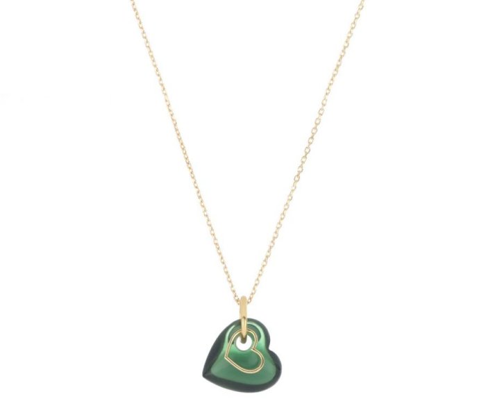 COLLANA MAMAN ET SOPHIE AVRVM BATTITO IN ORO GIALLO CON CUORE DI QUARZO VERDE