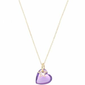 COLLANA MAMAN ET SOPHIE AVRVM BATTITO IN ORO GIALLO CON CUORE DI QUARZO VIOLA