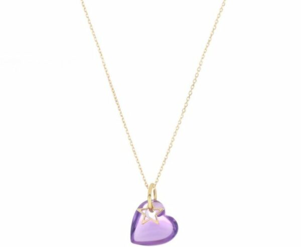 COLLANA MAMAN ET SOPHIE AVRVM BATTITO IN ORO GIALLO CON CUORE DI QUARZO VIOLA