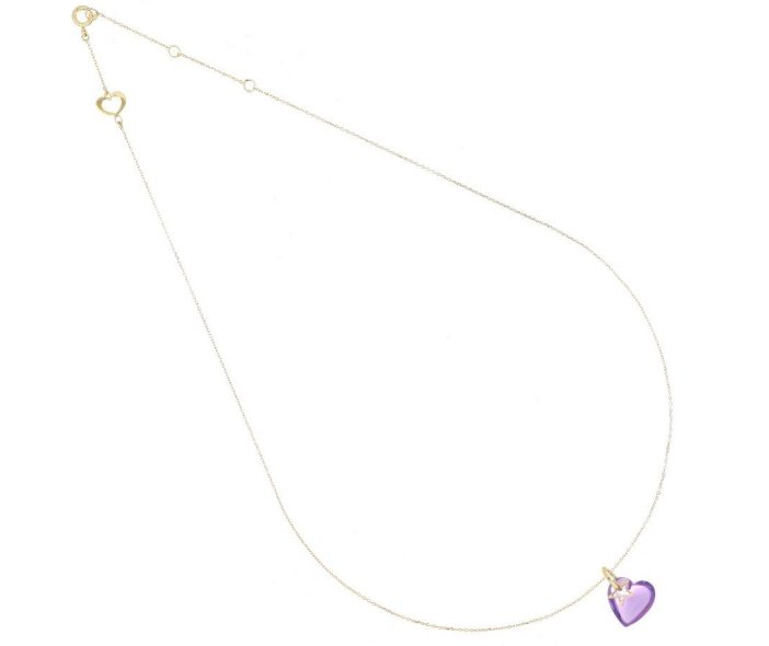 COLLANA MAMAN ET SOPHIE AVRVM BATTITO IN ORO GIALLO CON CUORE DI QUARZO VIOLA - immagine 2