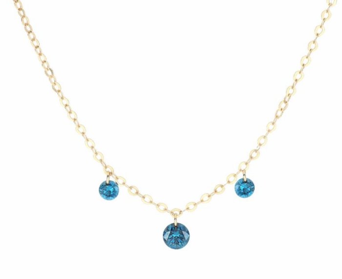 COLLANA MAMAN ET SOPHIE AVRVM DIAMANTE NUDO IN ORO GIALLO CON TRE DIAMANTI BLU (ct. 0,17)