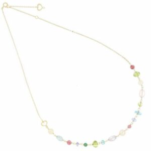 COLLANA MAMAN ET SOPHIE AVRVM NUVOLE MULTICOLOR IN ORO GIALLO CON TORMALINA ROSA, PERIDOTO, PERLA BIANCA, TOPAZIO AZZURRO, QUARZO ROSA, AMETISTA LAVANDA, TANZANITE, APATITE E SMERALDO