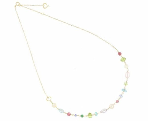 COLLANA MAMAN ET SOPHIE AVRVM NUVOLE MULTICOLOR IN ORO GIALLO CON TORMALINA ROSA, PERIDOTO, PERLA BIANCA, TOPAZIO AZZURRO, QUARZO ROSA, AMETISTA LAVANDA, TANZANITE, APATITE E SMERALDO
