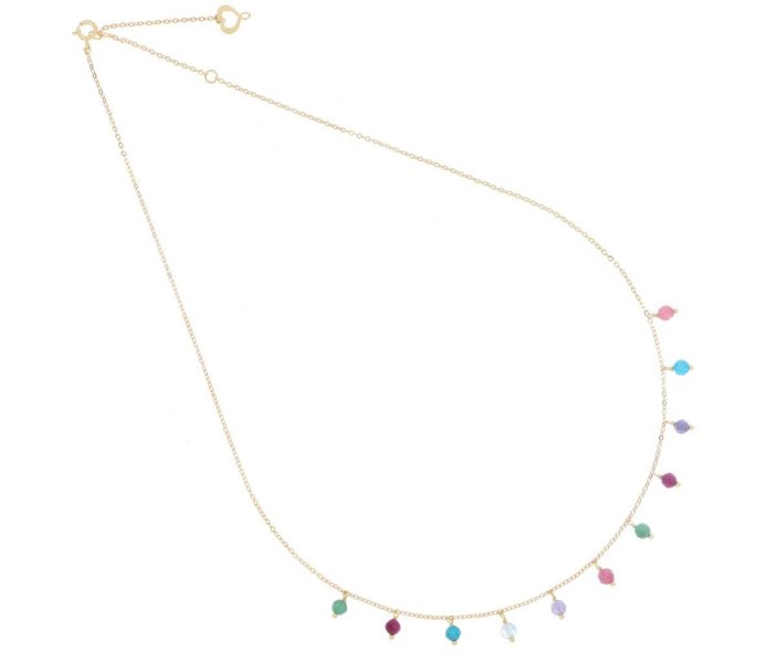 COLLANA MAMAN ET SOPHIE AVRVM PIETRE PENDENTI IN ORO GIALLO CON SMERALDO, RUBINO, APATITE, ACQUAMARINA, TANZANITE E TORMALINA ROSA