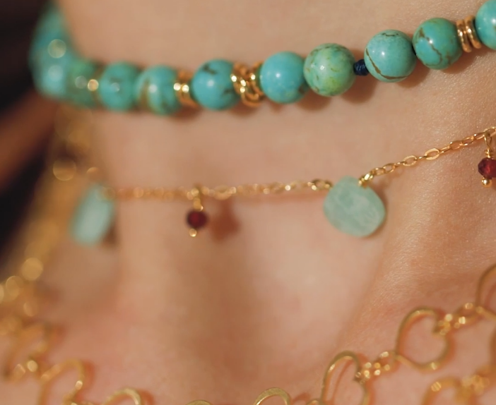 COLLANA MAMAN ET SOPHIE FASHION GOCCE IN ARGENTO 925 AMAZZONITE E GRANATO - immagine 2