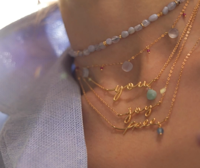 COLLANA MAMAN ET SOPHIE FASHION GOCCE IN ARGENTO 925 CALCEDONIO E RUBELLITE - immagine 2