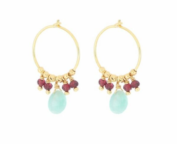 ORECCHINI A CERCHIO MAMAN ET SOPHIE FASHION GOCCE IN ARGENTO 925 AMAZZONITE E GRANATO