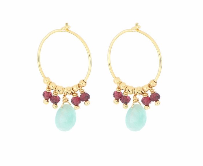 ORECCHINI A CERCHIO MAMAN ET SOPHIE FASHION GOCCE IN ARGENTO 925 AMAZZONITE E GRANATO