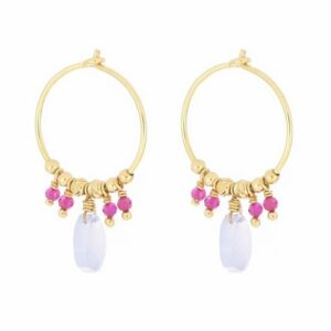 ORECCHINI A CERCHIO MAMAN ET SOPHIE FASHION GOCCE IN ARGENTO 925 CALCEDONIO E RUBELLITE