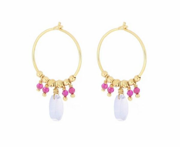 ORECCHINI A CERCHIO MAMAN ET SOPHIE FASHION GOCCE IN ARGENTO 925 CALCEDONIO E RUBELLITE