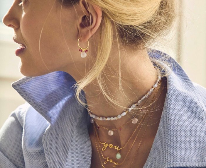 ORECCHINI A CERCHIO MAMAN ET SOPHIE FASHION GOCCE IN ARGENTO 925 CALCEDONIO E RUBELLITE - immagine 2