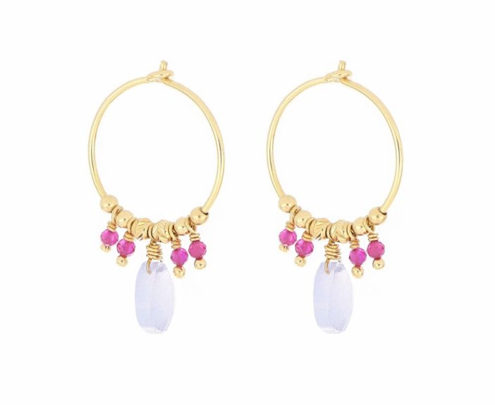 ORECCHINI A CERCHIO MAMAN ET SOPHIE FASHION GOCCE IN ARGENTO 925 CALCEDONIO E RUBELLITE