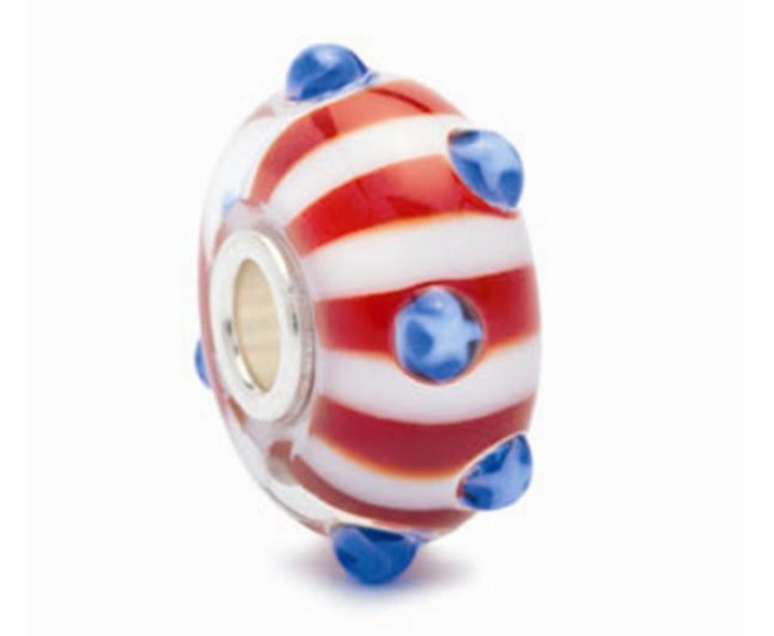 TROLLBEADS BEADS WORLD TOUR USA STELLE E STRISCE IN VETRO E ARGENTO 925